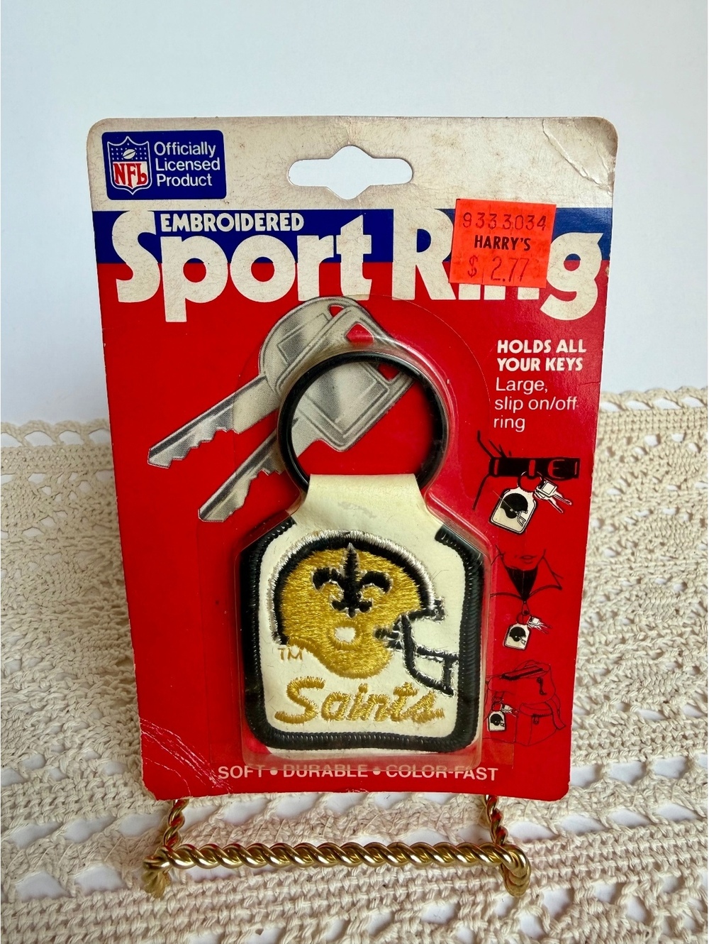 Vintage New Orleans Saints Embroidered Keychain NFL Official Licensed 1987 NOS